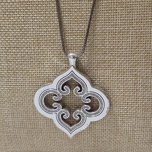 Brighton Silver-Tone Quatrefoil Pendant Necklace‎ Crystal Embellished Charm